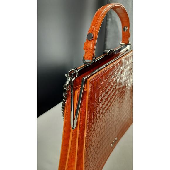 CHÀNTA Large Orange Croc-Embossed Calf Luxury Leather handbag - Picture 4 of 14
